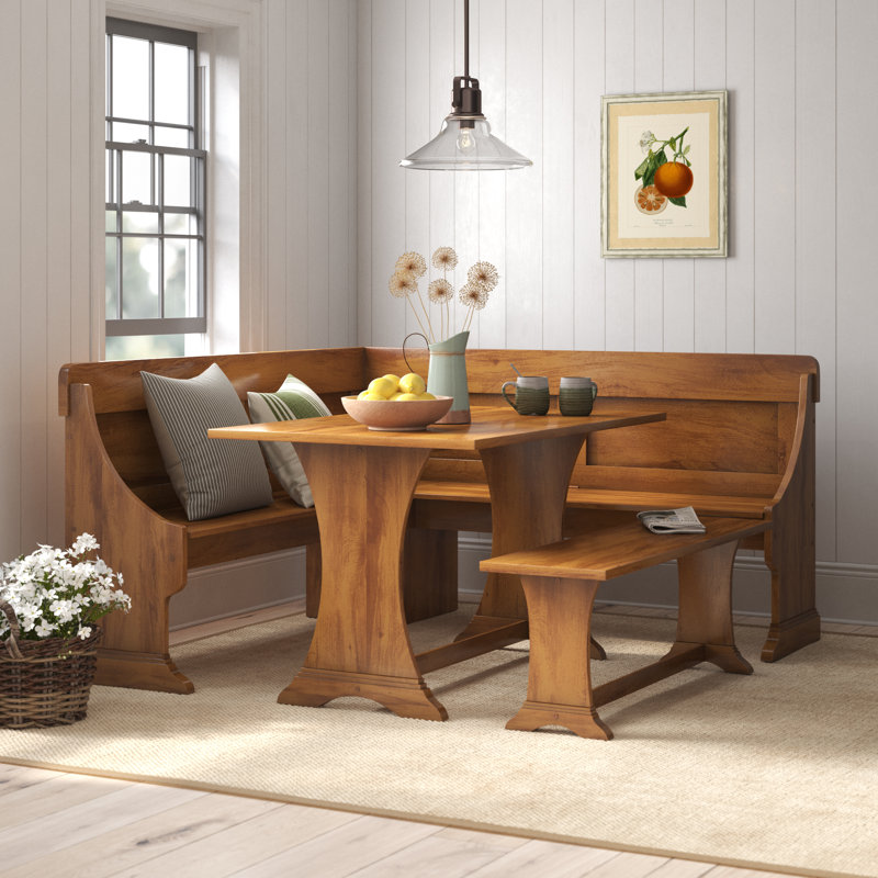 Three Posts™ Rockport 3 Piece Solid Wood Breakfast Nook Dining Set